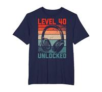 40 Años Cumpleaños Hombres Gamer Level 40 Unlocked Joven Camiseta, Hombre Tallas Grandes, Azul Marino, 4X Alto