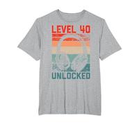 40 Años Cumpleaños Hombres Gamer Level 40 Unlocked Joven Camiseta, Hombre Tallas Grandes, Gris Jaspeado, 6X Alto