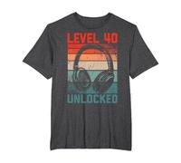 40 Años Cumpleaños Hombres Gamer Level 40 Unlocked Joven Camiseta, Hombre Tallas Grandes, Jaspeado Oscuro, 3X Alto