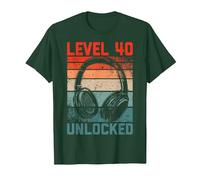 40 Años Cumpleaños Hombres Gamer Level 40 Unlocked Joven Camiseta, Hombre, Verde Bosque, XXL