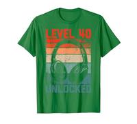 40 Años Cumpleaños Hombres Gamer Level 40 Unlocked Joven Camiseta, Hombre, Verde Kelly, L
