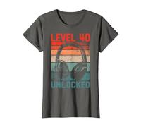 40 Años Cumpleaños Hombres Gamer Level 40 Unlocked Joven Camiseta, Mujer, Asfalto, XL
