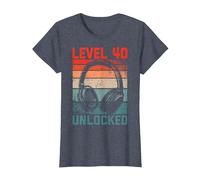 40 Años Cumpleaños Hombres Gamer Level 40 Unlocked Joven Camiseta, Mujer, Azul Jaspeado, XL