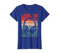 40 Años Cumpleaños Hombres Gamer Level 40 Unlocked Joven Camiseta, Mujer, Azul Real, L