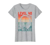40 Años Cumpleaños Hombres Gamer Level 40 Unlocked Joven Camiseta, Mujer, Gris Jaspeado, L