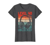 40 Años Cumpleaños Hombres Gamer Level 40 Unlocked Joven Camiseta, Mujer, Jaspeado Oscuro, L