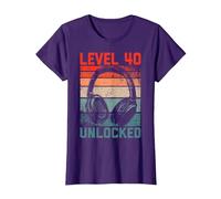 40 Años Cumpleaños Hombres Gamer Level 40 Unlocked Joven Camiseta, Mujer, Morado, XXL