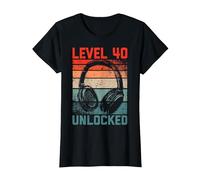 40 Años Cumpleaños Hombres Gamer Level 40 Unlocked Joven Camiseta, Mujer, Negro, L