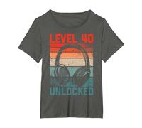 40 Años Cumpleaños Hombres Gamer Level 40 Unlocked Joven Camiseta, Mujer Tallas Grandes, Asfalto, 5XL Grande