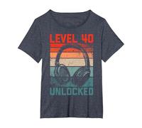 40 Años Cumpleaños Hombres Gamer Level 40 Unlocked Joven Camiseta, Mujer Tallas Grandes, Azul Jaspeado, 2XL Grande