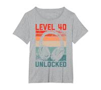 40 Años Cumpleaños Hombres Gamer Level 40 Unlocked Joven Camiseta, Mujer Tallas Grandes, Gris Jaspeado, 6XL Grande