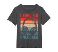 40 Años Cumpleaños Hombres Gamer Level 40 Unlocked Joven Camiseta, Mujer Tallas Grandes, Jaspeado Oscuro, 5XL Grande