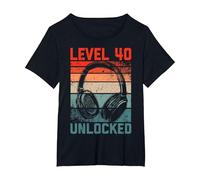 40 Años Cumpleaños Hombres Gamer Level 40 Unlocked Joven Camiseta, Mujer Tallas Grandes, Negro, 6XL Grande