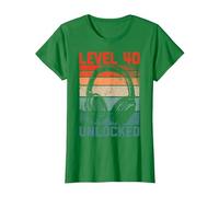 40 Años Cumpleaños Hombres Gamer Level 40 Unlocked Joven Camiseta, Mujer, Verde Kelly, XS
