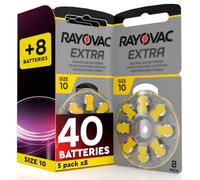 40 Baterías para Audífonos 10 Rayovac Extra + 8 Baterías Udivita | 5+1 Pack de 8 Pilas de Audífono