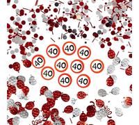40 cumpleaños decoración confeti mezcla señales de tráfico rojo/blanco - Original decoración de cumpleaños 40 para un 40 cumpleaños para mujeres o hombres - Tiwoca