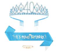 40 cumpleaños decoración niña 40º cumpleaños corona y faja princesa corona reina tiara cristal cumpleaños tocado 40 cumpleaños decoración set niña cumpleaños fiesta decoración decoración fiesta de