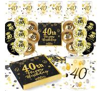 40 Cumpleaños Mujer Hombre Adornos, 40th Happy Birthday Decoracion Negros Dorados Globos Servilleta Linterna Confeti, Regalo y Birthday Decoración Mujer Hombre 40 Años (Decoración Mesa 40 Cumpleaños)