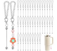 40 dijes de cuentas compatibles con accesorios Stanley para vasos con asa, barras de llavero de cuentas plateadas en blanco para vasos, tazas, fabricación de joyas de bricolaje y suministros de