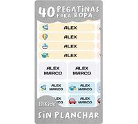 40 Etiquetas para ropa SIN PLANCHAR resistentes a los lavados. Pegatinas personalizadas para material escolar, tuppers y biberones. Etiquetas Adhesivas para niños, guardería y colegios. Vehículos