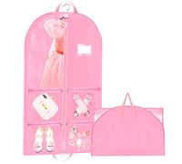 40" Fundas de Ropa para Niñas con Fuelle/4 Bolsillos/Asas, Bolsa de Ropa para Bailarina con Ranura para ID, Protección Contra el Polvo y la Suciedad, Plegable para Belleza Competiciones Viaje