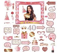 40.Geburtstag Deko Männer Frauen,Roségold 40.Geburtstag aufblasbarer Bilderrahmen & 40 Stück Foto Requisiten Party Foto Booth Props Fotobox Accessoires Geschenke für 40 Geburtstag Party Zubehör