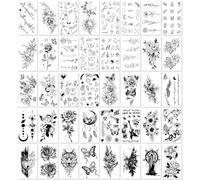 40 Hojas De Pegatinas De Tatuajes Temporales Impermeables Con Diseño De Flores, Mariposas Y Bocetos, Semipermanentes, Con Patrón Pequeño