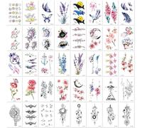 40 Hojas De Tatuajes Temporales Coloridos, Resistentes Al Agua Y De Larga Duración, Con Flores, Ballenas Y Mariposas.