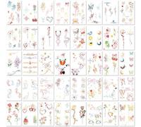 40 Hojas Pegatinas De Tatuajes Temporales De Colores, Resistentes Al Agua Y Al Sudor, De Larga Duración, Fáciles De Aplicar, Bonitas Y Realistas, Ideales Como Pegatinas Decorativas Para Chicas.
