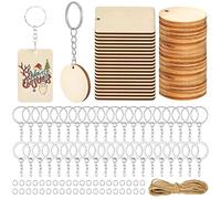 40 Llaveros Madera para Manualidades, Discos Madera 5cm con Llavero, Placas de Madera Redondas y Cuadradas, Ideal para Decoración Fin de curso, Regalos Personalizados, Etiquetas y Pirograbado