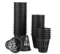 40 macetas de red para apoyar en tanques acuapónicos y canales NFT con base estable y parte superior con brida (negro)