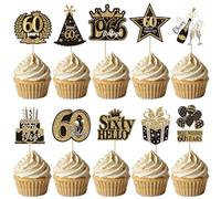 40 paquetes de 60th cupcakes Toppers Cumpleaños Decoración para Pasteles Brillante Hello 60 Pasteles Decoraciones para Happy 60th Birthday 60º Pasteles Decoración para Cumpleaños Boda Aniversario