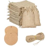 40 Pcs Bolsitas De Tela Pequeñas Saquitos De Tela Para Regalos Mini Bolsas Arpillera Bolsas Yute Con Cordón 7*9cm Regalos De Boda Mit 100 Tarjetas Redondas Y 1 Pcs 20 Metros De Largo Cuerda Cáñamo