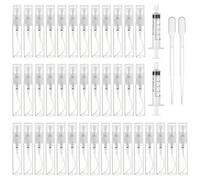 40 Pcs Portátil Botella De Spray, 3 ML Mini Botellas De Pulverización Transparentes, Plástico Botella Atomizador, Perfume Bote De Spray Viaje con 2 Pipeta Y 2 Jeringa Para Aceites Esenciales Loción