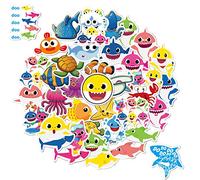 40 Pegatinas de tiburón para Botellas de Agua, calcomanías para portátil para hidrofrasco, iPad, teléfono, Equipaje, Bicicleta, monopatín, Coche | Niños Baby Shark Temática Party Favor