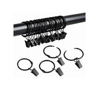 40 Pieces Curtain Rings with Clips, Metal Curtain Rings for Curtains Curtain Clip Rings Clips Hooks (Black 25mm)