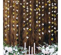 40 pies dorados y blancos de palomas de la paz cruz hojas papel guirnalda para mi bautismo, cumpleaños nacimiento niña niño, boda, primera comunión religiosa cristiana fiesta de decoración