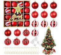 40 Piezas 6 cm Bolas Navidad de Plástico para Árboles de Navidad Decoraciones, Bolas de Navidad Rojas con Ganchos para Decoraciones Navideñas Interiores y Exteriores