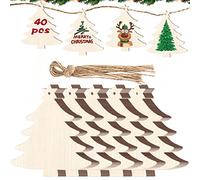 40 Piezas Adornos Árbol Navidad Madera, Colgantes DIY Con Copos, Decoración Navideña