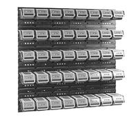 40 piezas Caja con tapa + estante de pared 80 x 80 cm, cajas apilables, estante para verter, cajas de almacenamiento visibles, sistema de almacenamiento (NEGRO)