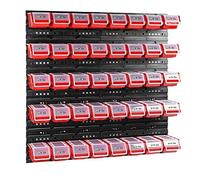 40 piezas Caja con tapa + estante de pared 80 x 80 cm, cajas apilables, estante para verter, cajas de almacenamiento visibles, sistema de almacenamiento (ROJO)