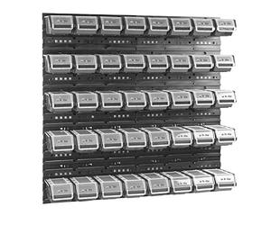 40 piezas Caja con tapa + estante de pared 80 x 80 cm, cajas apilables, estante para verter, cajas de almacenamiento visibles, sistema de almacenamiento (NEGRO)
