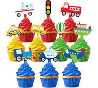 40 Piezas Cupcakes Decoracion Coches, Camiones, Taxis, Aviones, Barcos, Semáforos Decoracion Tarta Cumpleaños Toppers para Tartas Infant Fiesta Tematica