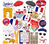 40 piezas de accesorios para fotomatón de Francia, accesorios de cabina de fotos francesa, decoraciones de fiesta francesa, apto para cumpleaños temáticos de París, decoración del día de la Bastilla