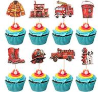 40 piezas de decoración para tartas de coche bombero bombero, decoración para cupcakes, coche de bomberos para cumpleaños, decoración de tartas para coche de bomberos, temática de bebé, ducha, niños