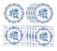 40 piezas de decoraciones florales de cumpleaños con temática de flores azules y blancas, vajilla desechable, platos y servilletas azules, suministros de fiesta para boda, baby shower, despedida de