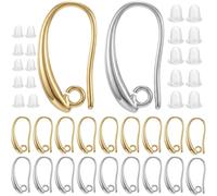 40 piezas de ganchos para pendientes con forma de de agua, juego de tapones transparentes para orejas, adiciones para la fabricación de joyería a en dorado y plateado