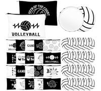 40 piezas de regalos de voleibol, 20 bolsas de cosméticos de voleibol, 20 espejos compactos de voleibol, bolsas de viaje en blanco y negro, espejos de maquillaje redondos de 2.75 pulgadas, para
