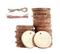 40 Piezas Rodajas De Madera Círculos 5-6cm,Troncos Madera Decoracion con 2 cuerdas de algodón，perforación Discos de Natural sin Termina，para bricolaje,manualidades,bodas,decoraciones navideñas
