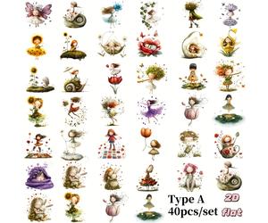 40 piezas/set pegatinas 2D de calidad, serie creativa retro de y elfos del mundo de cuentos fantásticos, ideales para diarios, cuadernos, álbumes de recortes y decoración manual DIY
